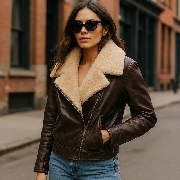 ✨ Laundry by Shelli Segal Leather & Faux Shearling Aviator Jacket – Size M ✨ - Picture 2 of 15